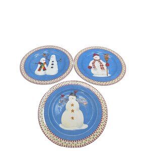 Sakura Snowman Debbie Mumm Christmas 8” Dessert Snack Salad Plates Set of 3
